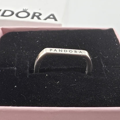 Pandora sterling silver logo bar stacking ring with a geometric design New 925