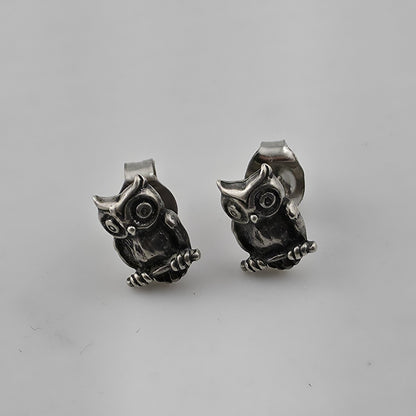 Vintage Sterling Silver Owl Stud Earrings 925 Tiny Bird Animal Jewelry