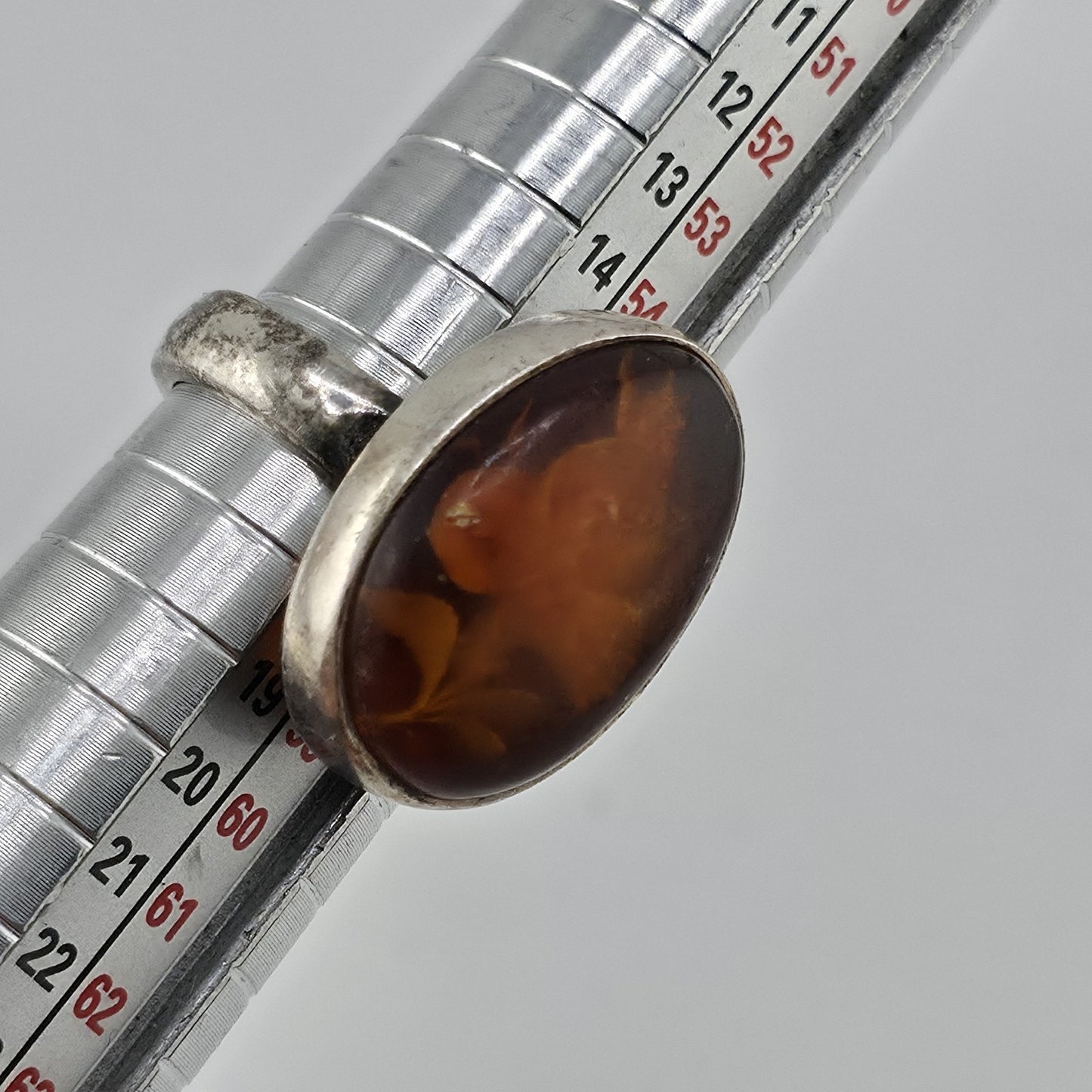 Polish Baltic Amber Reverse Carved Sterling Silver Ring 925 Size 8 Vintage