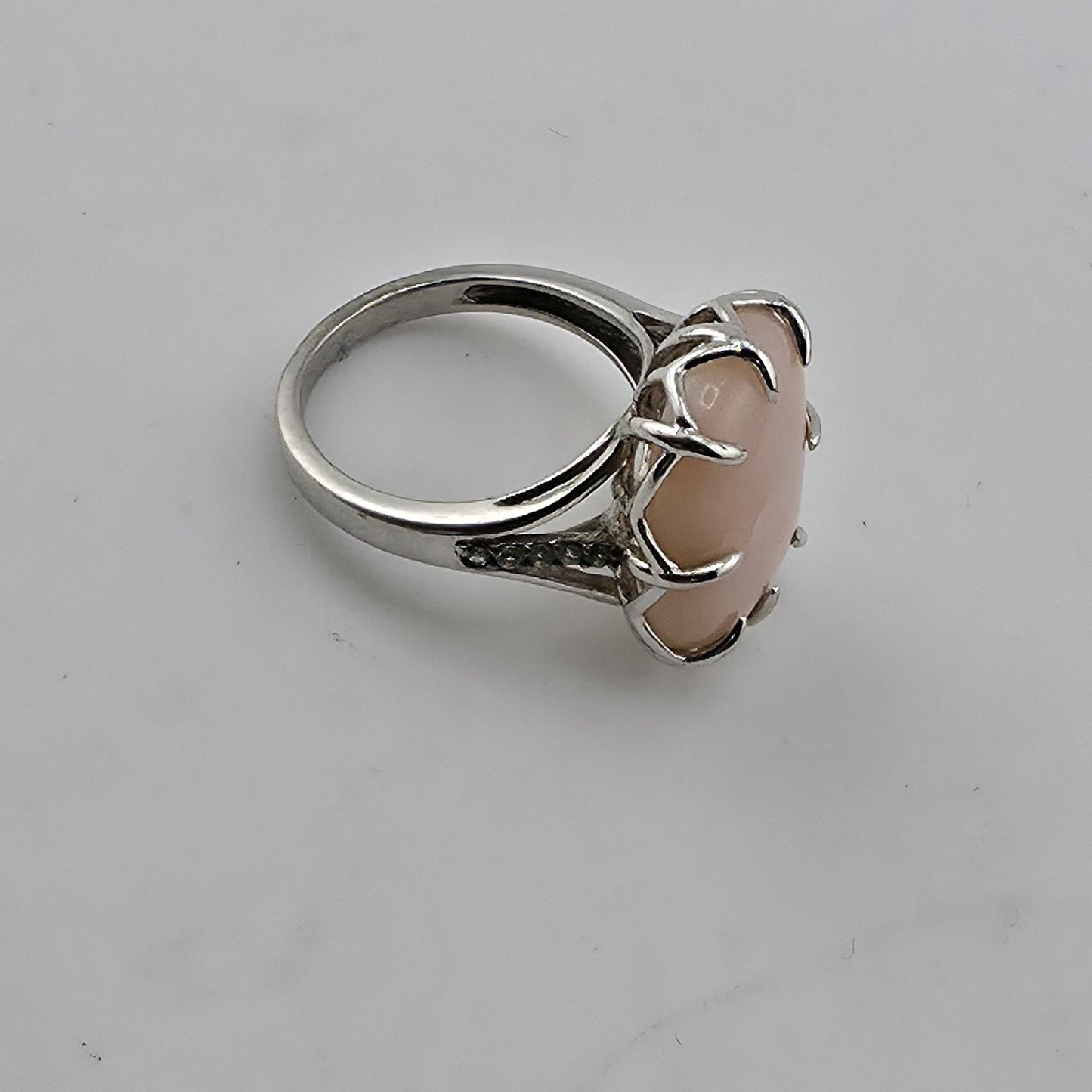 Sterling Silver 925 Pink Cabochon Oval Ring Size 5 Statement Cocktail Ring