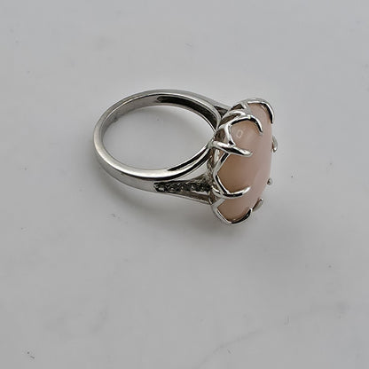 Sterling Silver 925 Pink Cabochon Oval Ring Size 5 Statement Cocktail Ring