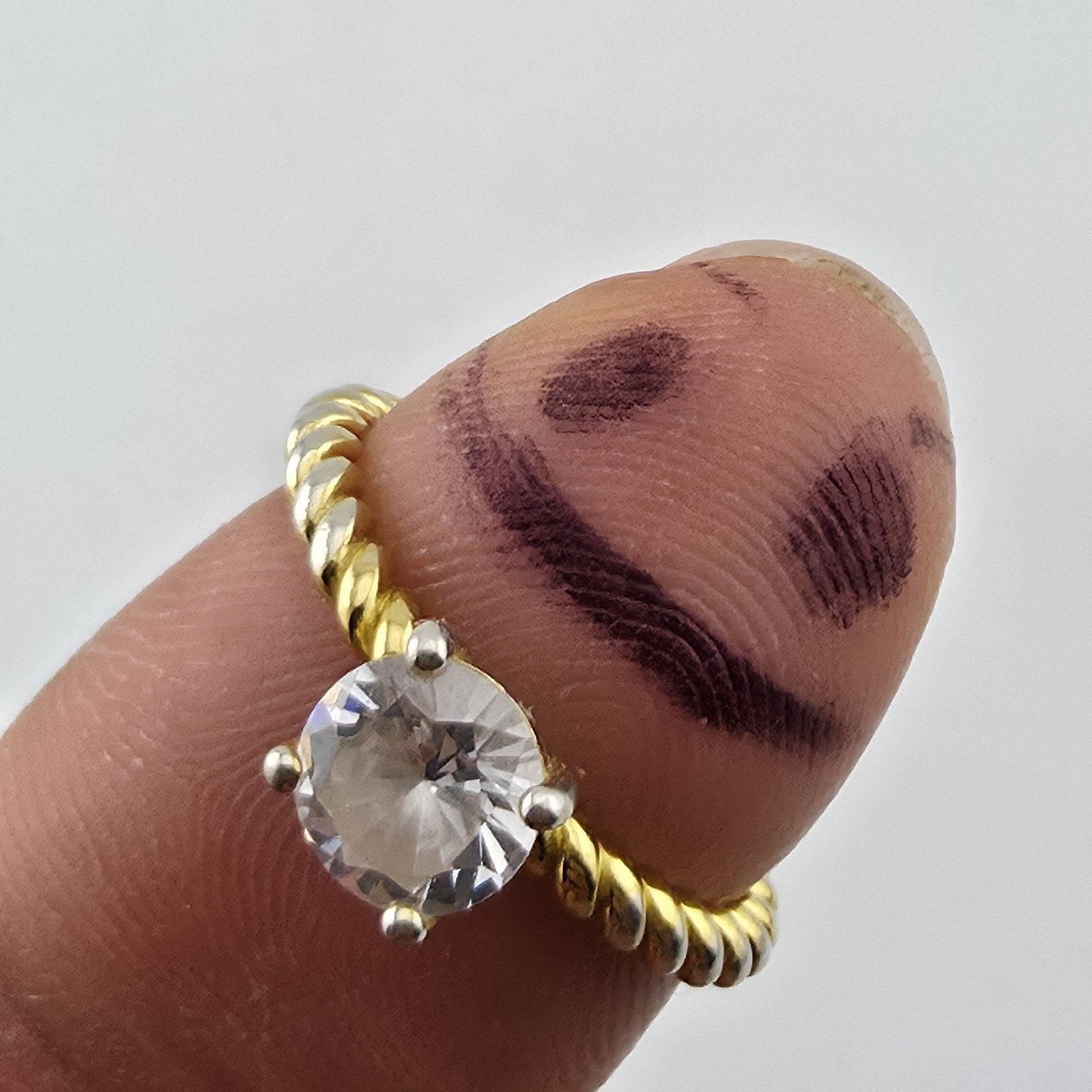 Sterling Silver 925 Gold Tone Solitaire Ring
