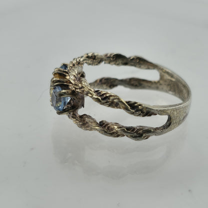 Vintage Sterling Silver Three Stone Ring Size 6.25Mother Grandmother Rope Ring