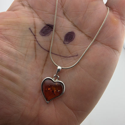Paolo Romeo Sterling Silver 925 Amber Heart Pendant Necklace Snake Chain 16"