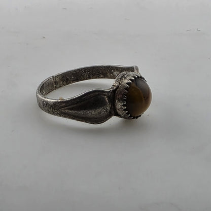 Vintage Native American Sterling Silver Tiger's Eye Ring Size 5.75 Crack in Band