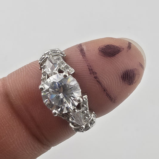 Vintage Sterling Silver PAJCZ CZ Engagement Ring Size 6.75 Statement Ring