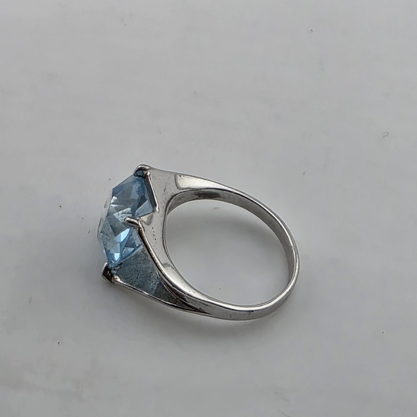 Silver Tone Ring Large Blue Stone Statement Size 5 Fashion Jewelry