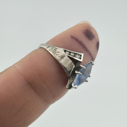 ELT Sterling Silver Blue Marquise Stone Ring Art Deco Style Size 6.25 Vintage