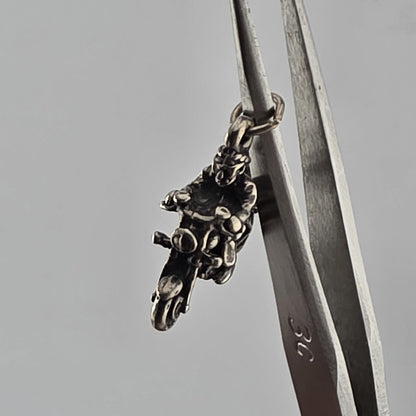 Sterling silver motorcycle rider charm pendant vintage 925 biker jewelry from 305gems.com