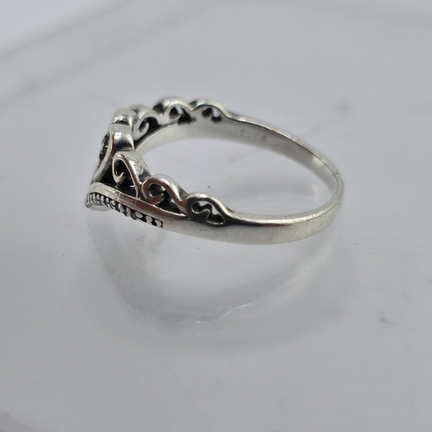 Sterling Silver Princess Tiara Crown Ring Heart Size 7.5