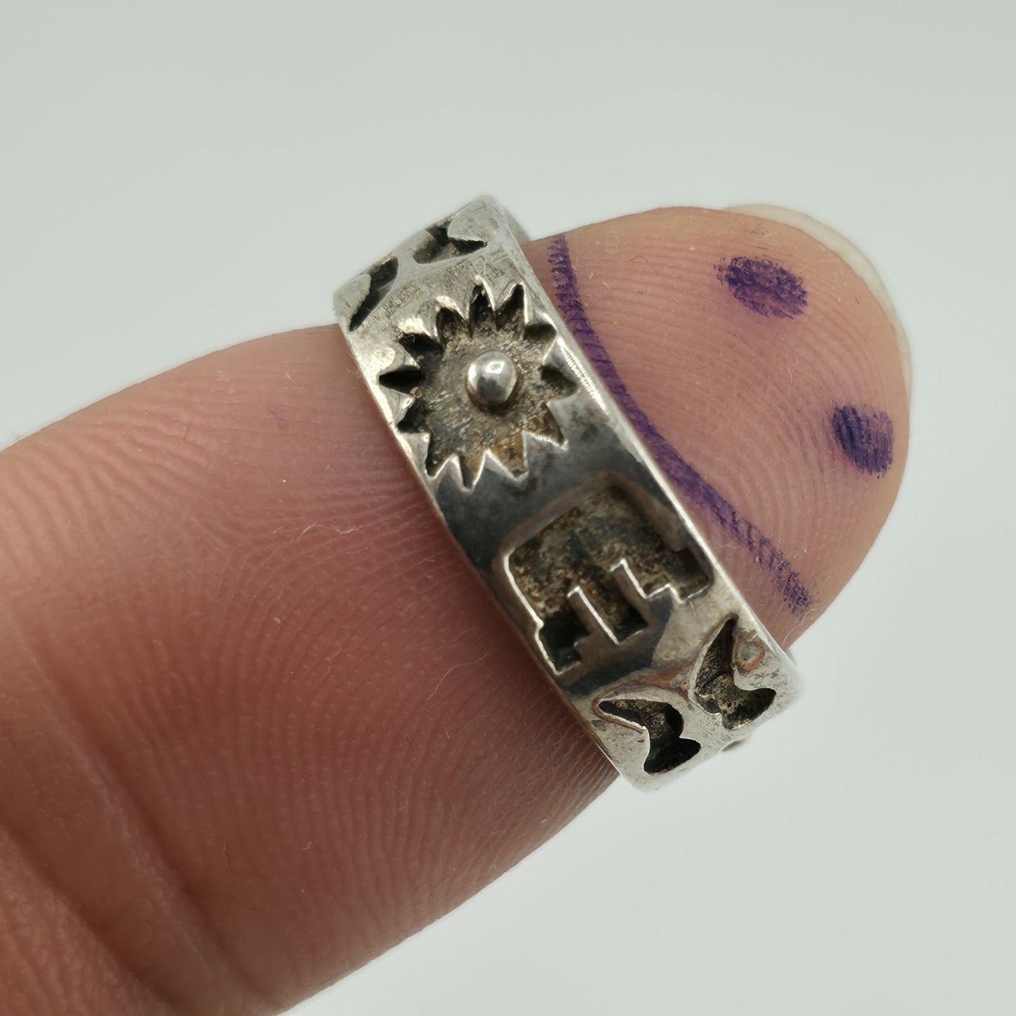 Vintage Sterling Silver 925 Native Style Story Ring Sz 6 Pictogram Band Abstract