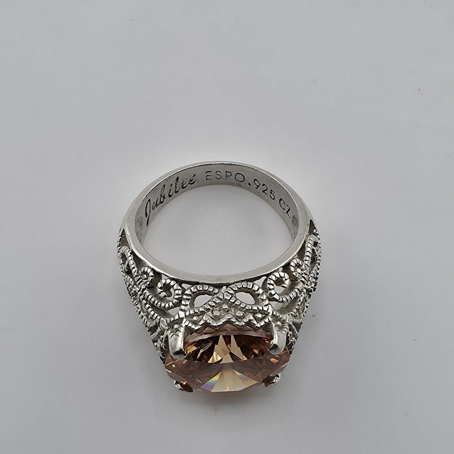 Esposito ESPO Ring Sterling 925 Silver Jubilee Champagne CZ Size 6 Vintage