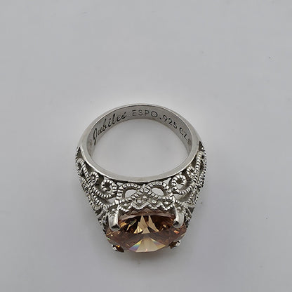 Esposito ESPO Ring Sterling 925 Silver Jubilee Champagne CZ Size 6 Vintage