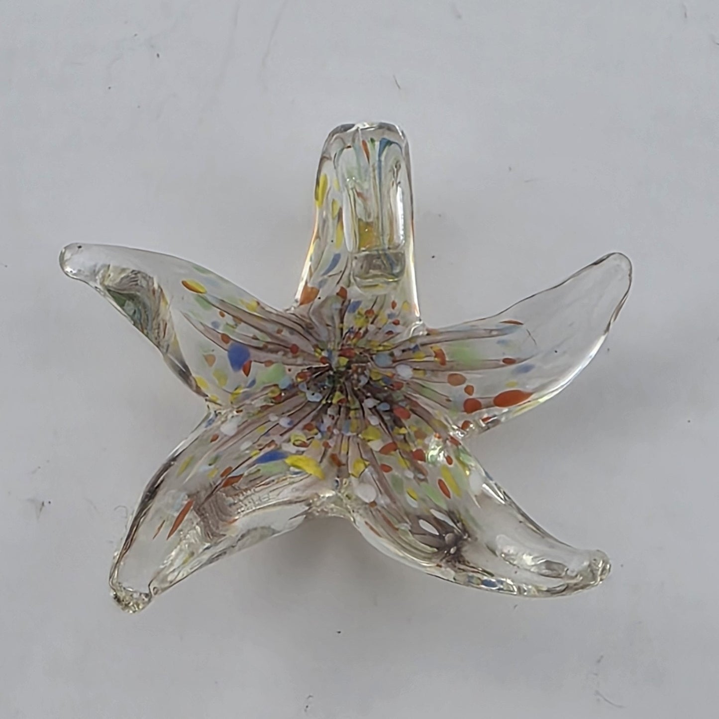 Art Glass Starfish Pendant Clear Multicolor Hand Blown Glass Decor Jewelry