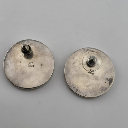 Vintage 925 Sterling Silver Round Disc Stud Earrings Modernist Minimalist Large