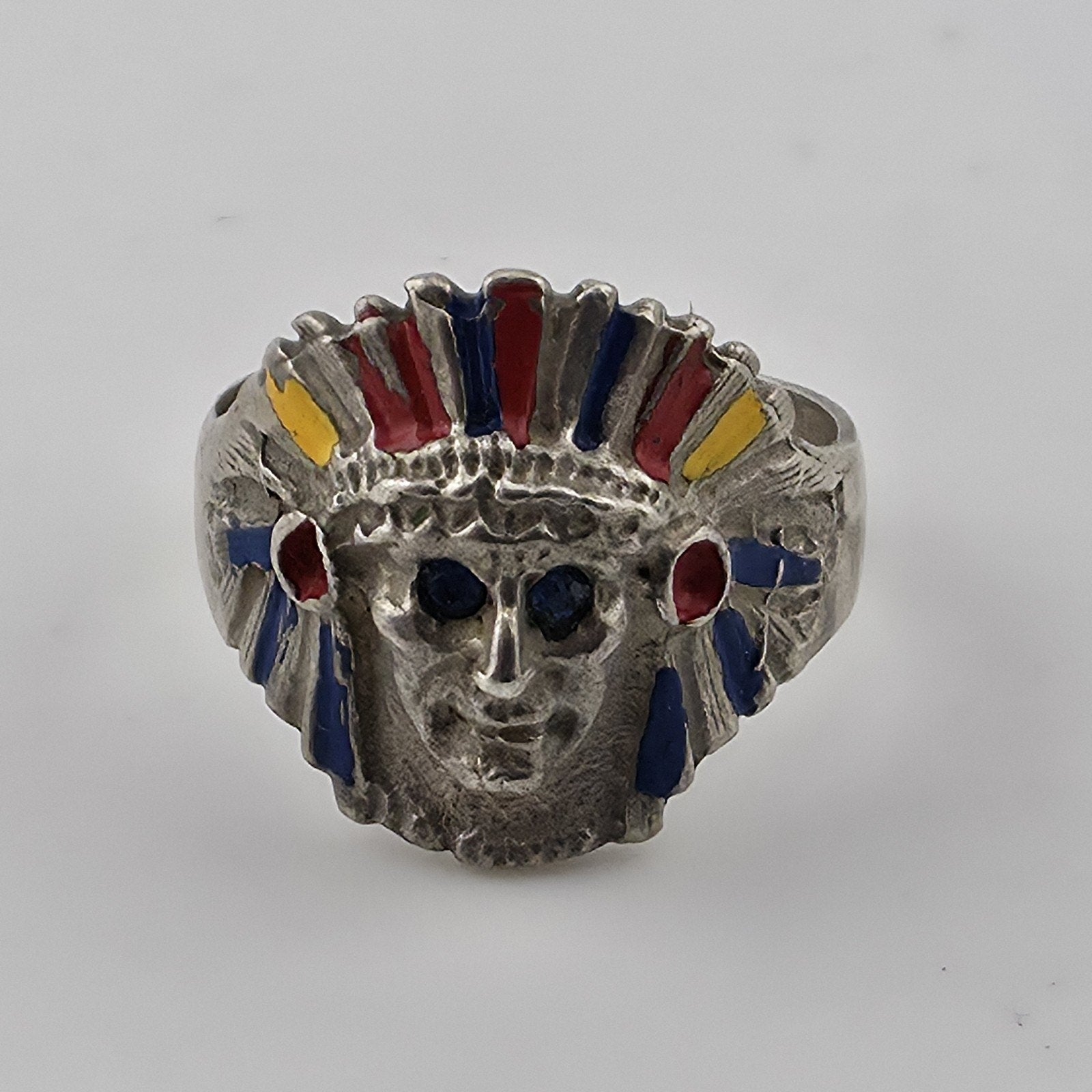 Vintage Sterling Silver Native American Chief Head Ring