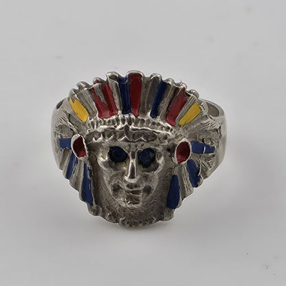 Vintage Sterling Silver Native American Chief Head Ring