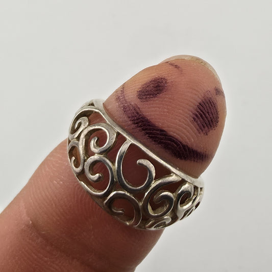 Sterling Silver  Open Scroll Filigree Dome Ring
