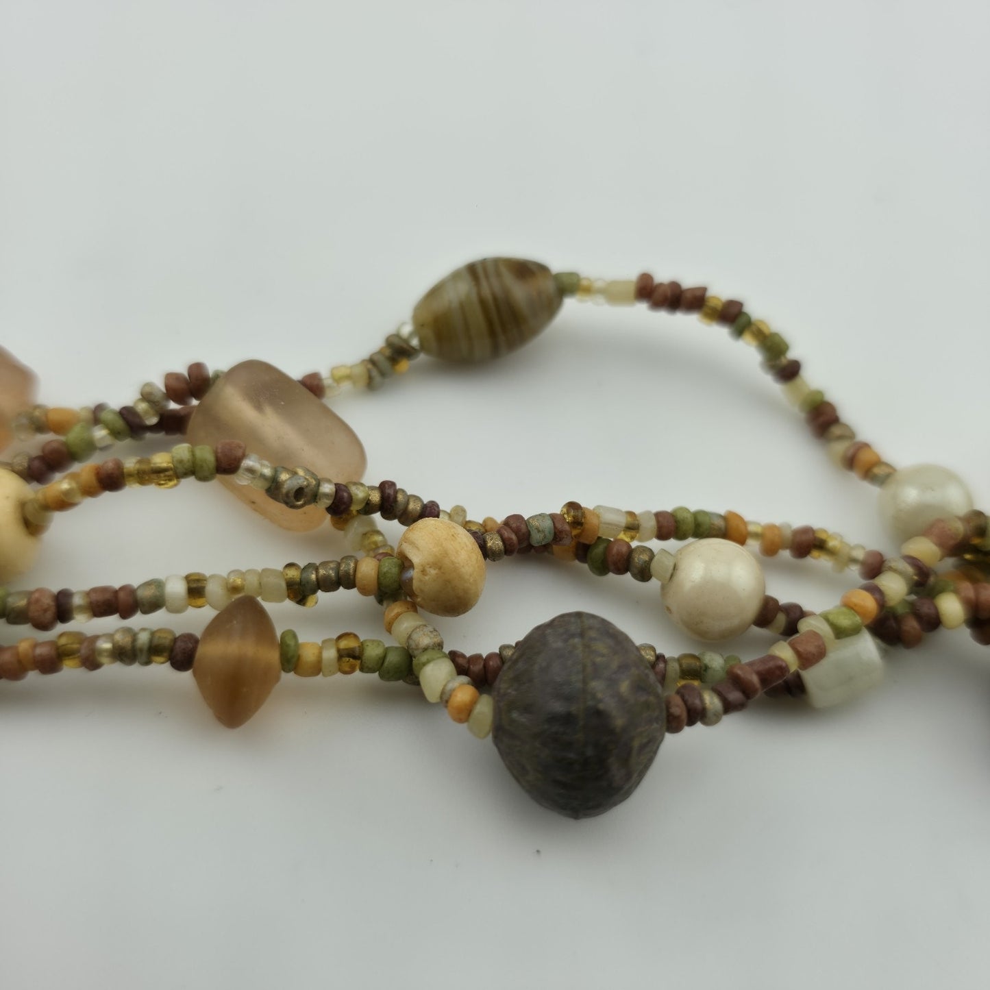 Necklace Artisan Mix Media Beaded Art Glass Earthy Boho 30" 1950s Vintage