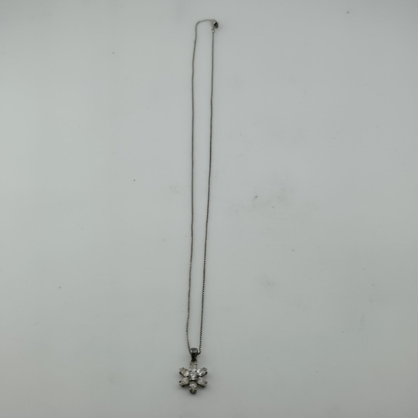 Sterling Silver 925 CZ Flower Pendant Necklace 18” Dainty Box Chain