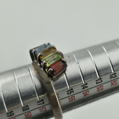Sterling Silver Rainbow Multi-Gem Baguette Ring, Size 8 925 GNA Jewelry