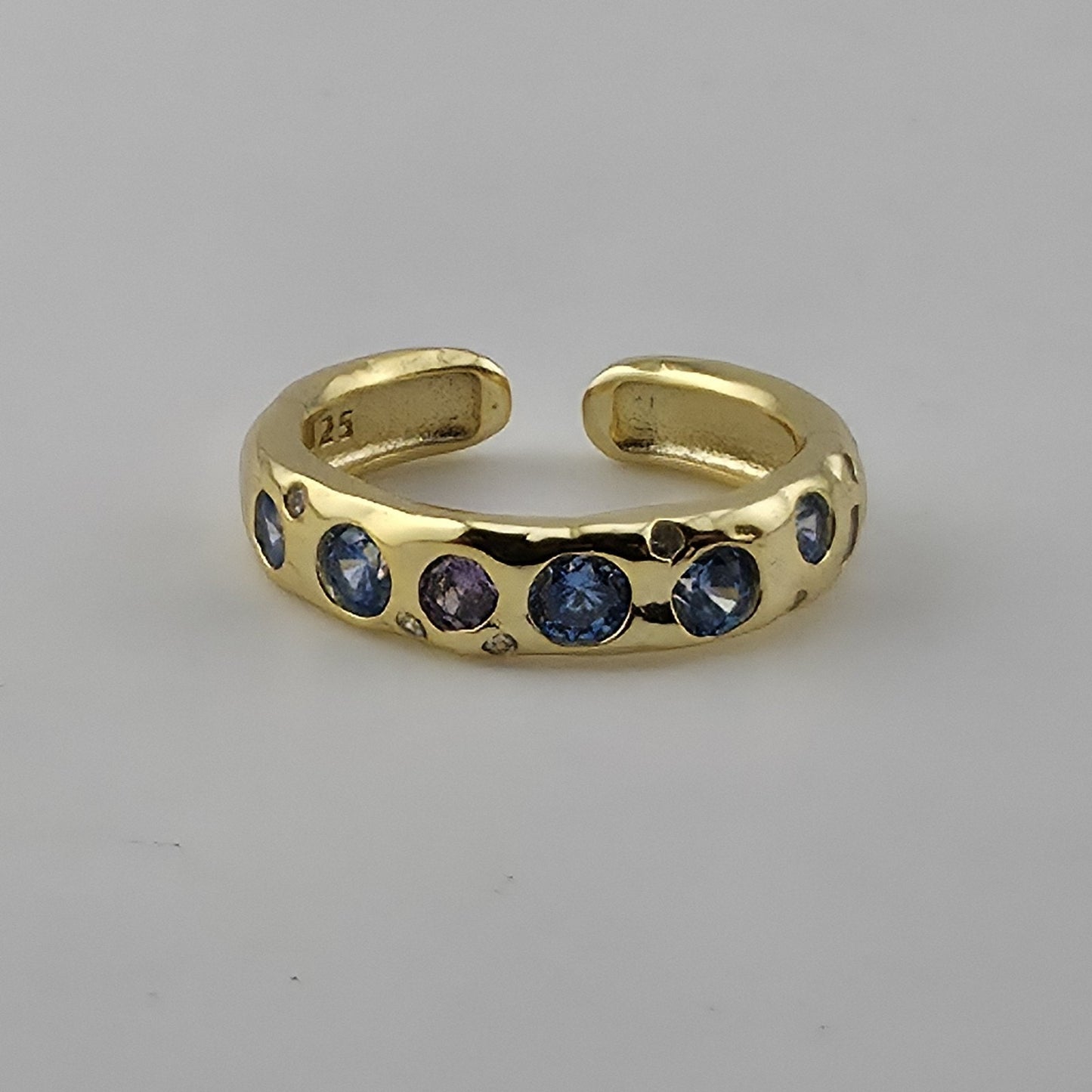 Organic free form gold plated S925 ring with colorful zircon stones