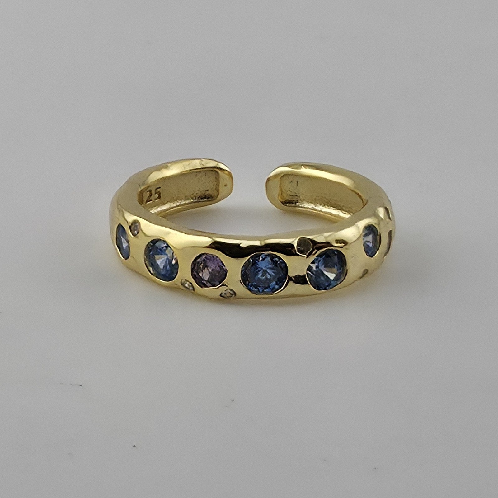 Organic free form gold plated S925 ring with colorful zircon stones