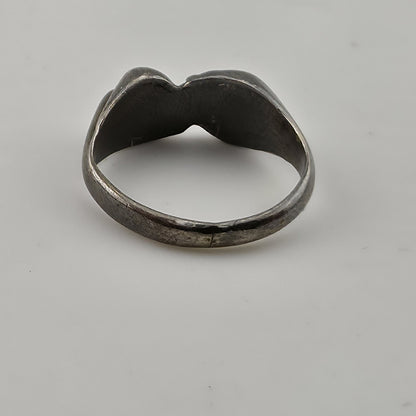 Sterling Silver Double Heart Ring Ribbed Design EFS 925 Sz 6.5 Vintage modernist