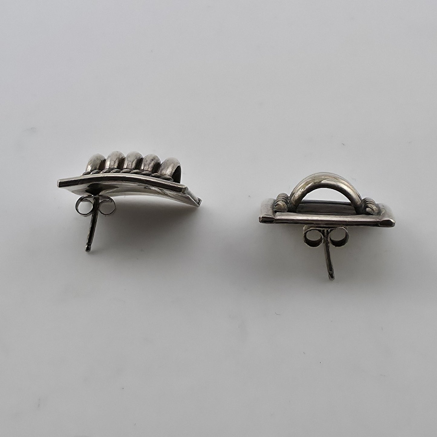 Priscilla Apache PA Sterling Silver Ribbed Cable Stud Earrings Southwest Navajo