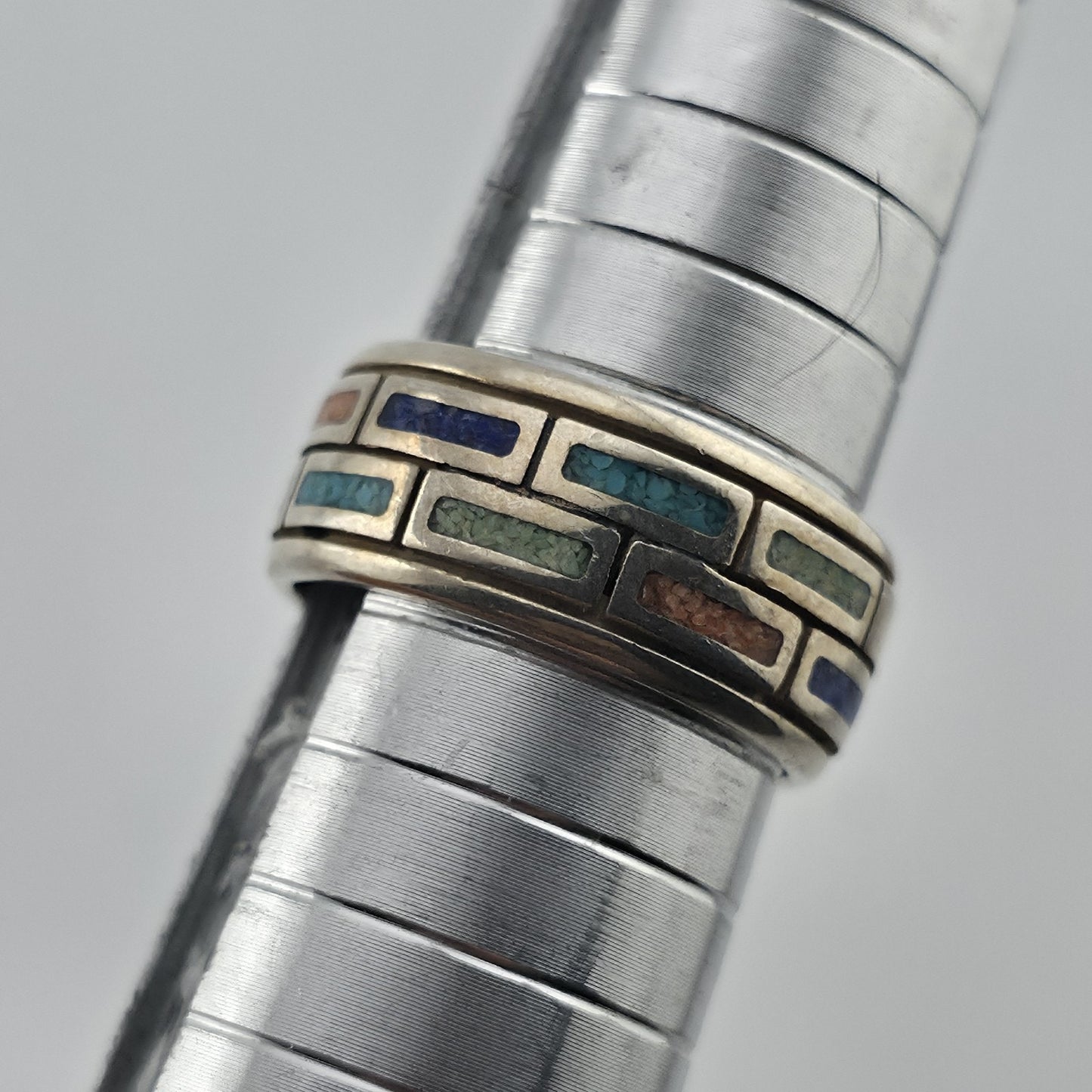 Waldeck Johnson 925 Sterling Silver Inlay Band Ring Size 7 Native American