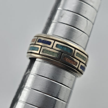 Waldeck Johnson 925 Sterling Silver Inlay Band Ring Size 7 Native American