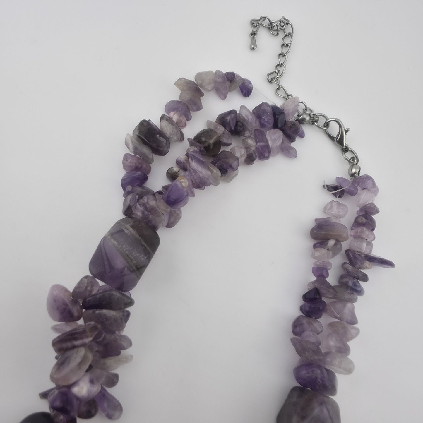 Purple Amethyst Multiple Strand Chip Necklace 20" Toggle Clasp Statement Piece