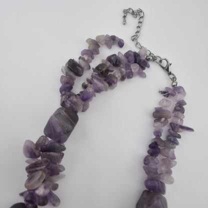 Purple Amethyst Multiple Strand Chip Necklace 20" Toggle Clasp Statement Piece