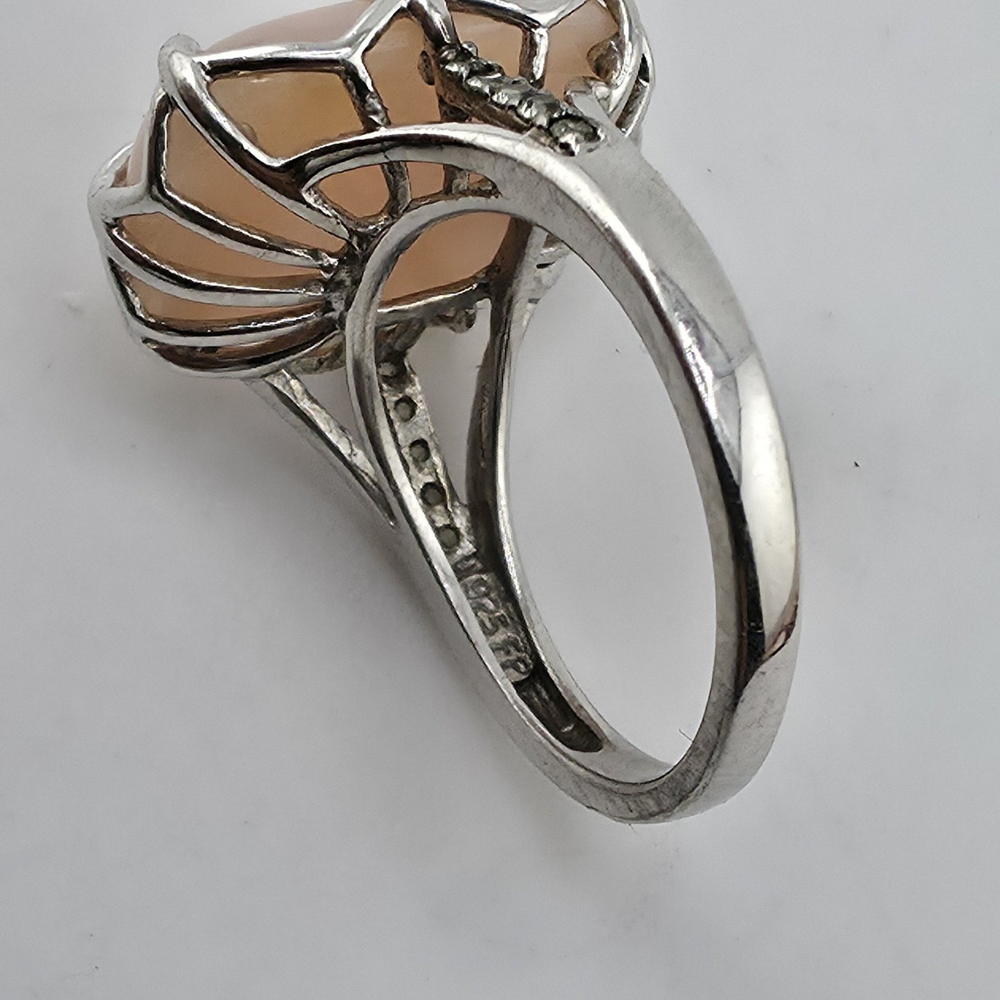 Sterling Silver 925 Pink Cabochon Oval Ring Size 5 Statement Cocktail Ring