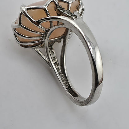 Sterling Silver 925 Pink Cabochon Oval Ring Size 5 Statement Cocktail Ring