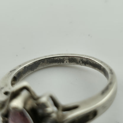 Sterling Silver 925 marquise cut Pink Stone Ring CZ Accents Size 8.75