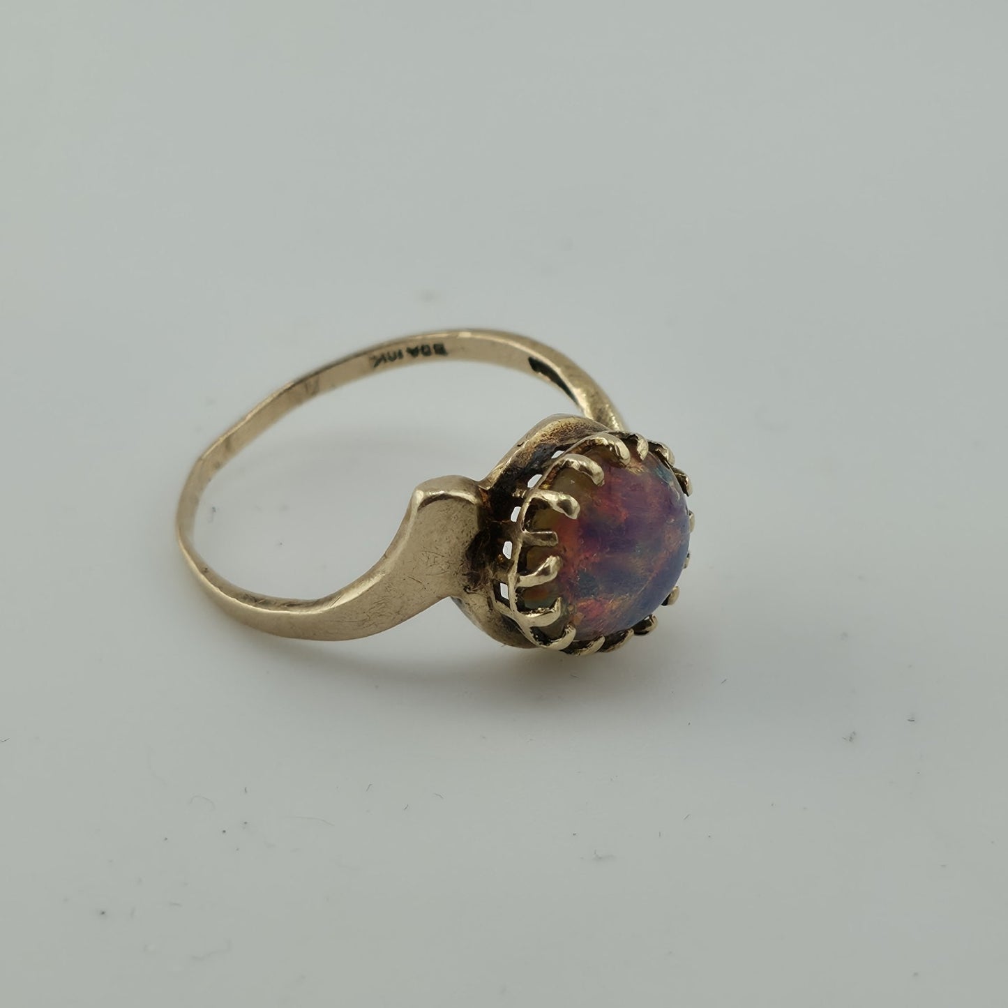 10K Yellow Gold Opal Ring Size 6.5 Vintage BDA Fiery Opal Statement Ring Vintage