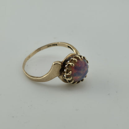 10K Yellow Gold Opal Ring Size 6.5 Vintage BDA Fiery Opal Statement Ring Vintage