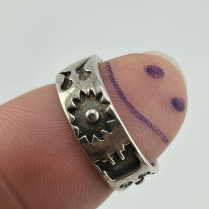 Vintage Sterling Silver 925 Native Style Story Ring Sz 6 Pictogram Band Abstract