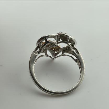 Sterling Silver Ring 925 Mom Heart Diamond Two Tone Size 8.75 Vintage