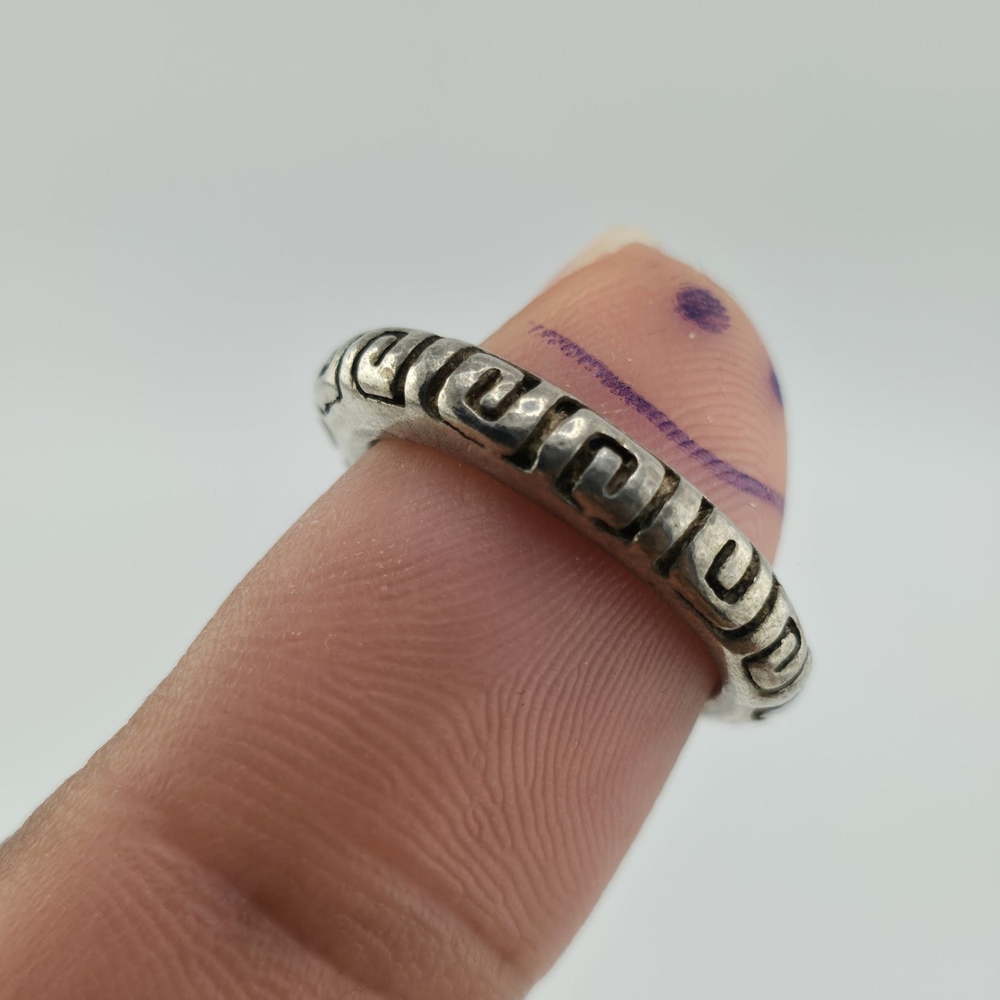 Vintage Mexico 925 Sterling Silver Greek Key Band Ring Size 5.5 6.2g