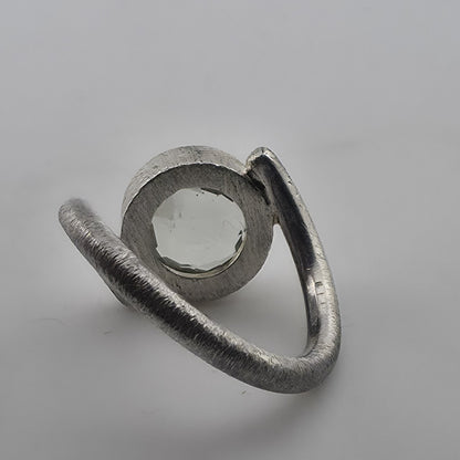 Sterling Silver Green Amethyst Quartz Ring 6.75 Modernist Bypas Statement