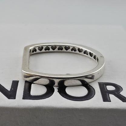 Pandora sterling silver logo bar stacking ring with a geometric design New 925