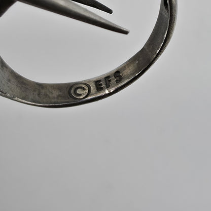 Sterling Silver Double Heart Ring Ribbed Design EFS 925 Sz 6.5 Vintage modernist