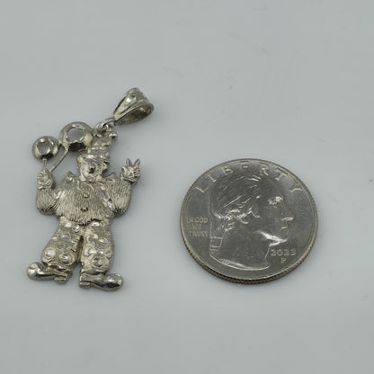 Vintage Sterling Silver 925 Clown Pendant Charm Balloons Jester Circus 4g