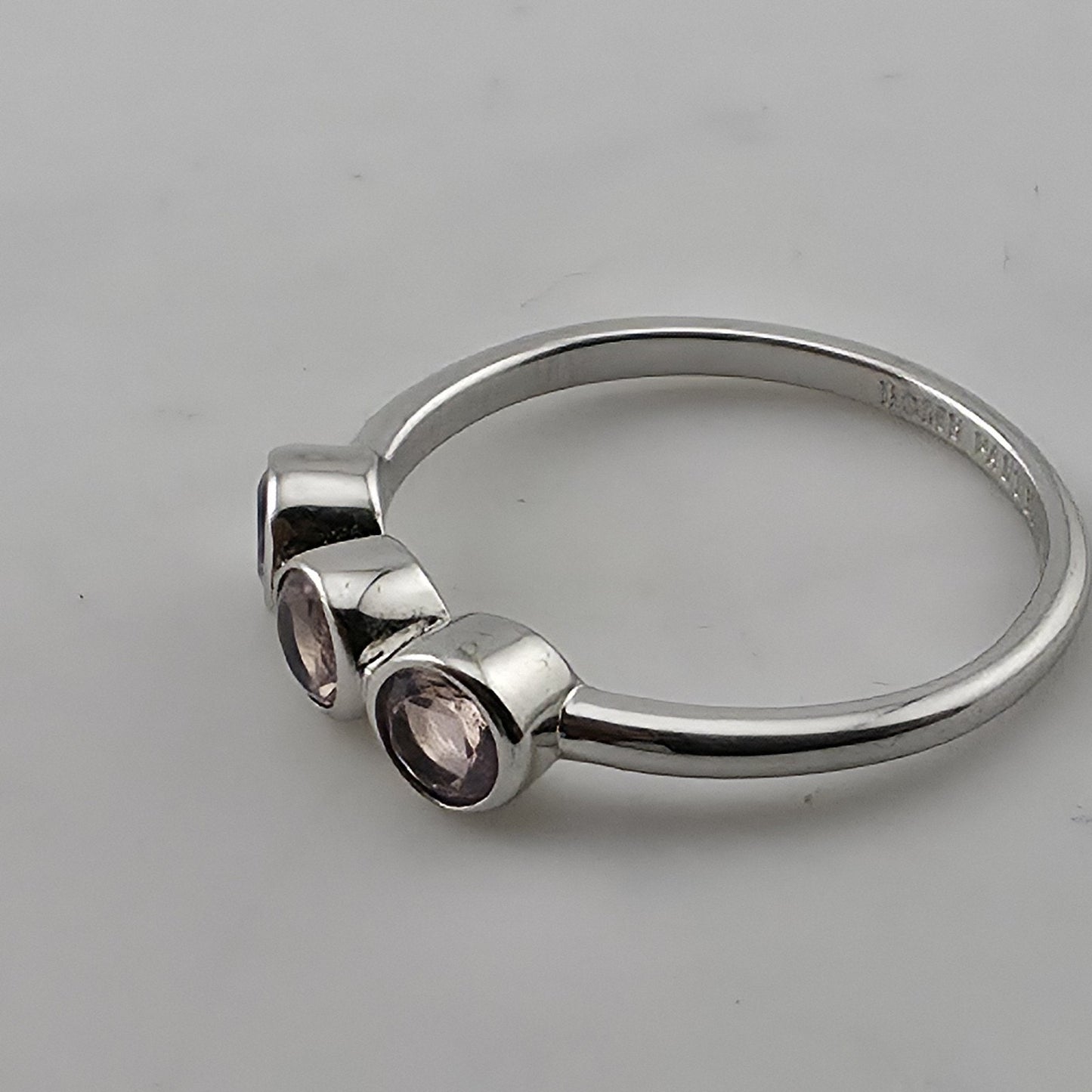 Bomb Party 925 Sterling Silver Purple Amethyst 3 Stone Ring Size 8 Bezel Set