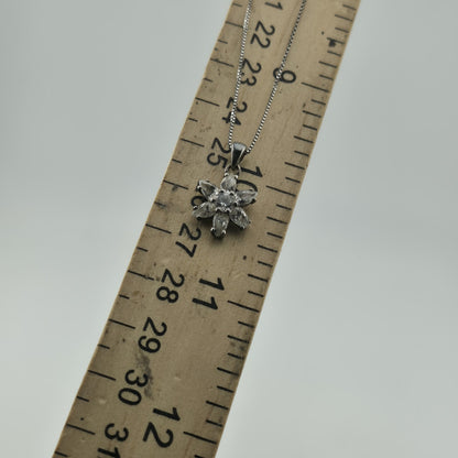 Sterling Silver 925 CZ Flower Pendant Necklace 18” Dainty Box Chain