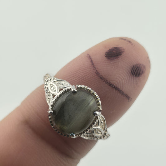 Vintage Sterling Silver 925 Labradorite Ring Oval Cabochon Size 7 Jewelry
