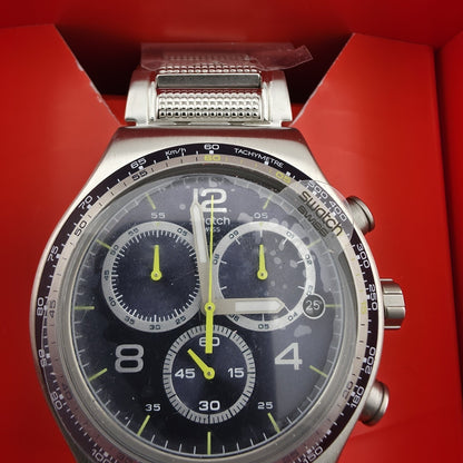 NEW LIMITED Swatch Irony SPRINKLED WATER Tachymeter Steel Men's Watch YVS411
