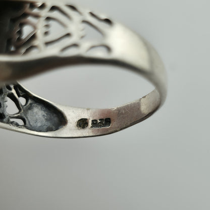 925 Sterling Silver Ring Quartz Stencil Cutout Shoulder Sz 8 Vintage